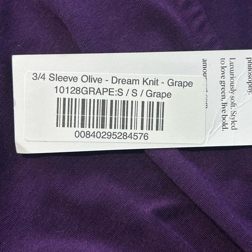 Amour Vert Grape Olive Dream Knit 3/4 Sleeves Twist Elastic Waist NWT Small - Picture 4 of 9